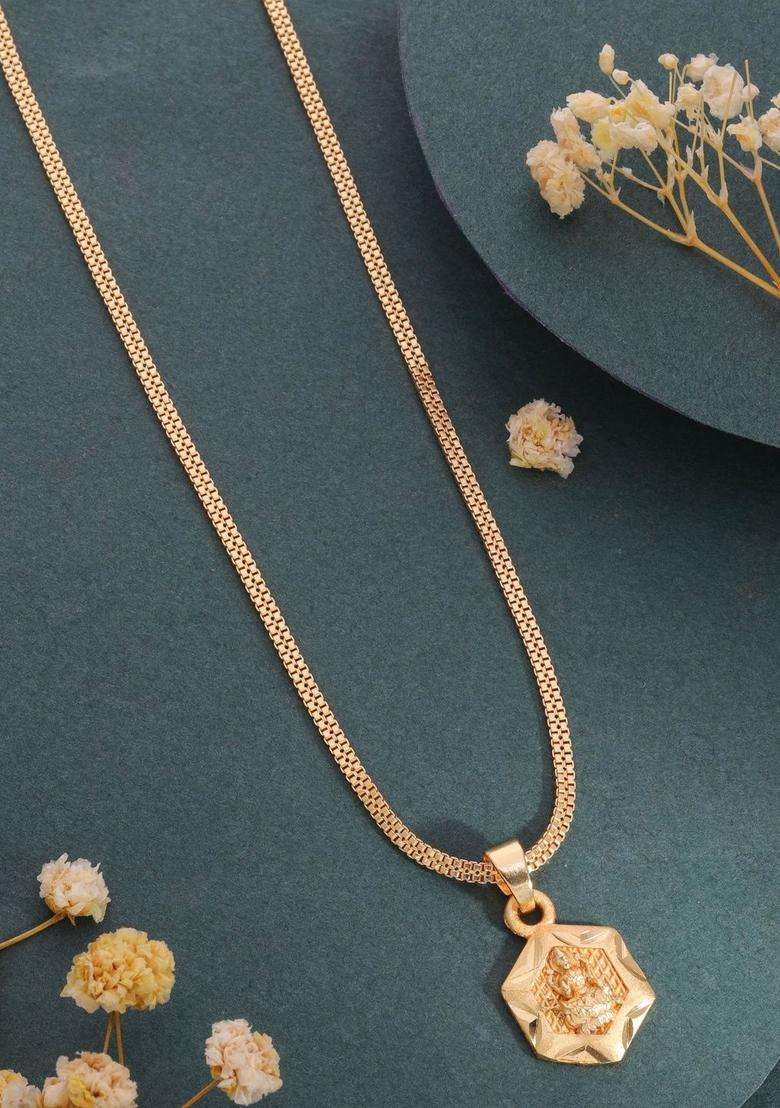 Gold-Plated Geometric Pendants with Chains for Men & Women | Traditional Temple Jewellery for Wedding & Festive Wear | Festive Gift - Indya