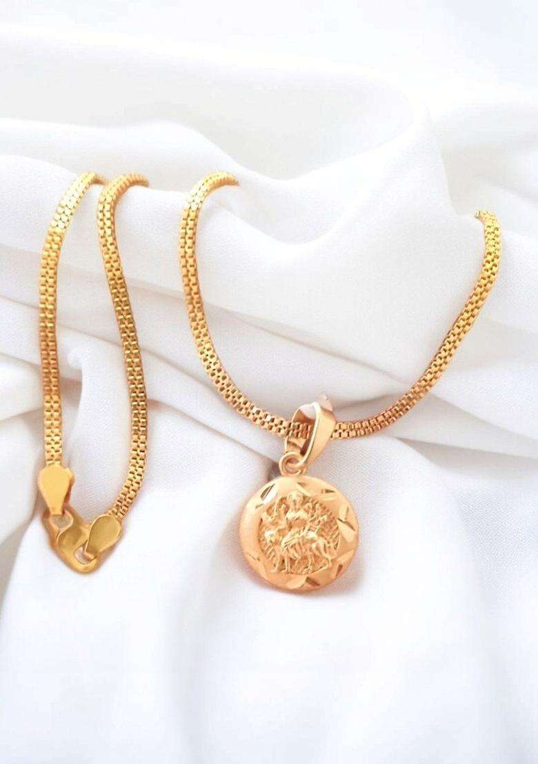 Gold-Plated Circular Pendants with Chains for Men & Women | Traditional Temple Jewellery for Wedding & Festive Wear | Festive Gift - Indya