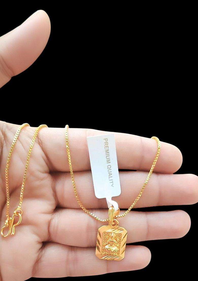 Gold-Plated Geometric Pendants with Chains for Men & Women | Traditional Temple Jewellery for Wedding & Festive Wear | Festive Gift - Indya