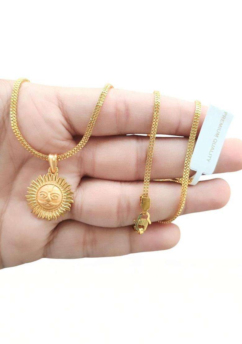 Gold-Plated Circular Pendants with Chains for Men & Women | Traditional Temple Jewellery for Wedding & Festive Wear | Festive Gift - Indya