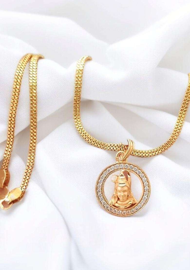 Gold-Plated Circular Pendants with Chains for Men & Women | Traditional Temple Jewellery for Wedding & Festive Wear | Festive Gift - Indya