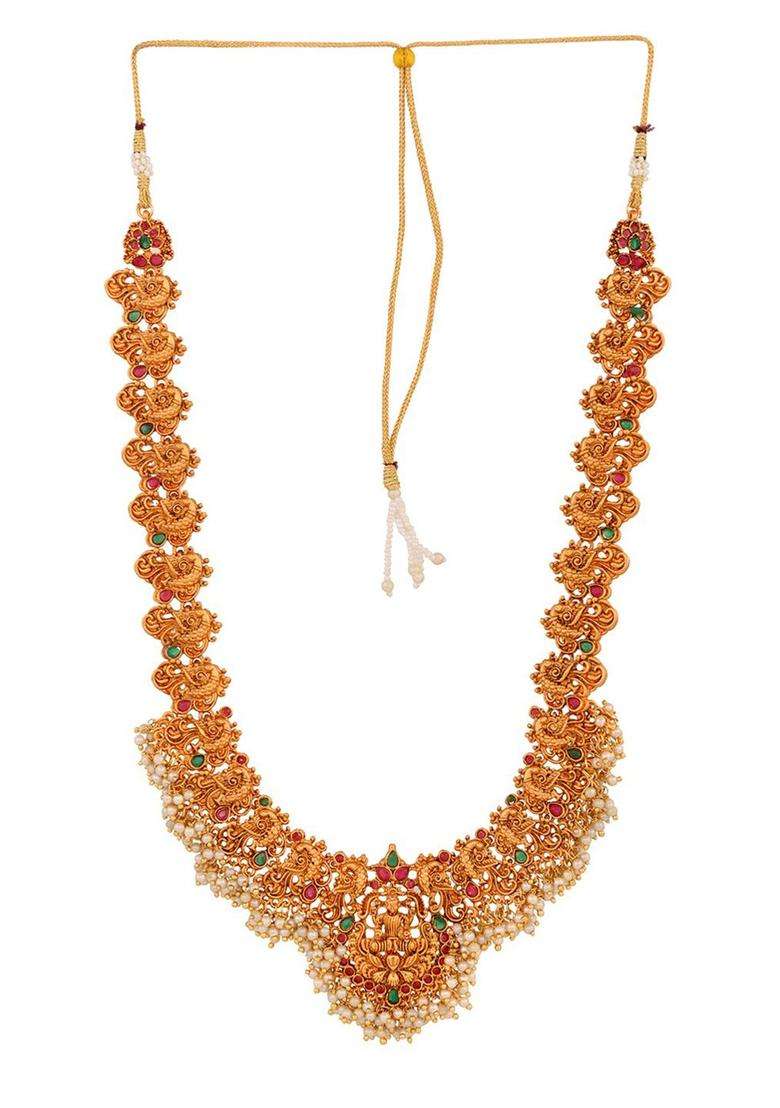 Combo of 2 Gold-Plated Red & Green Stone Studded Temple Jewelleey Set for Women | Traditional Temple Jewellery for Wedding & Festive Wear | Gift for Her - Indya