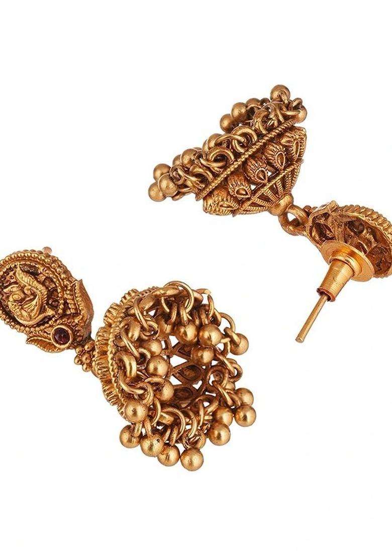 Gold-Plated Temple Stone-Studded Necklace and Earrings for Women | Traditional Temple Jewellery for Wedding & Festive Wear | Gift for Her - Indya