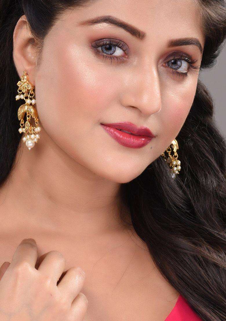 Gold-Toned Contemporary Drop Earrings for Women | Traditional Temple Jewellery for Wedding & Festive Wear | Gift for Her - Indya
