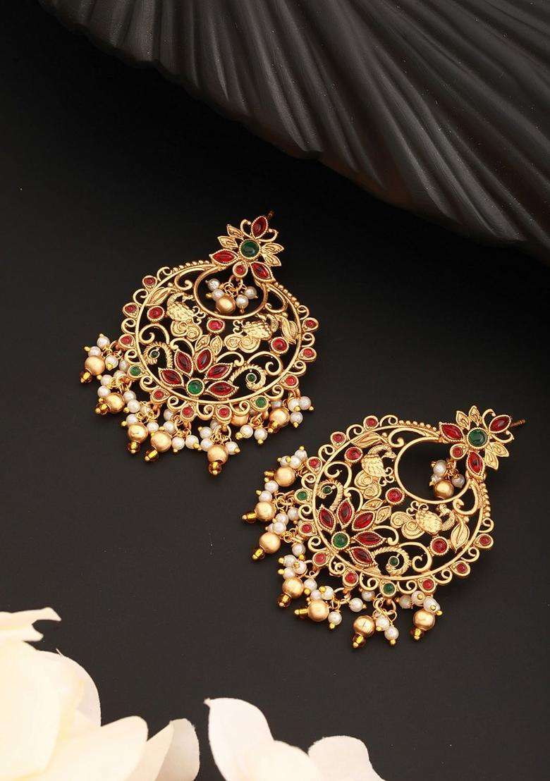 Gold-Plated American Diamond Studded Chandbalis for Women | Traditional Temple Jewellery for Wedding & Festive Wear | Gift for Her - Indya