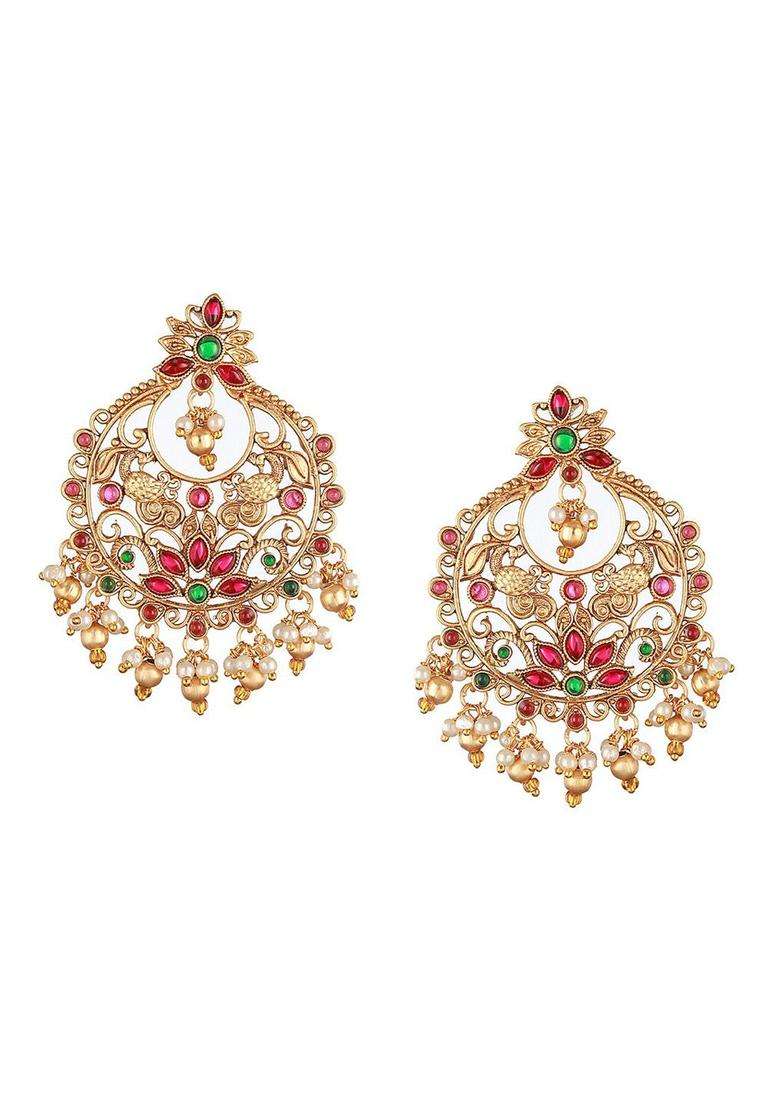 Gold-Plated American Diamond Studded Chandbalis for Women | Traditional Temple Jewellery for Wedding & Festive Wear | Gift for Her - Indya