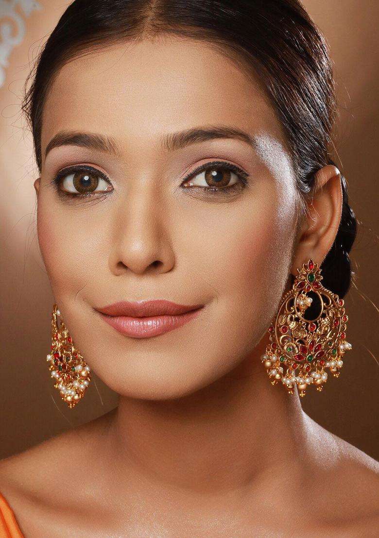 Gold-Plated American Diamond Studded Chandbalis for Women | Traditional Temple Jewellery for Wedding & Festive Wear | Gift for Her - Indya