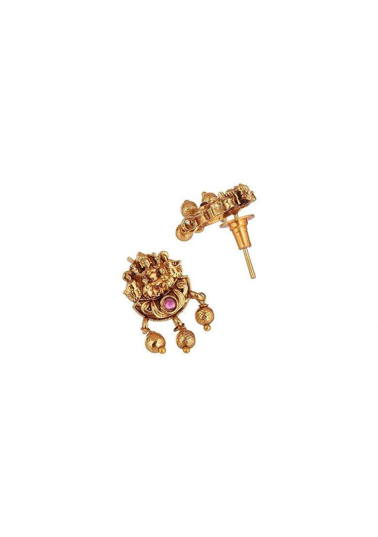 Gold-Plated Temple Stone-Studded Necklace and Earrings for Women | Traditional Temple Jewellery for Wedding & Festive Wear | Gift for Her - Indya