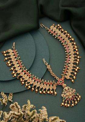 Gold-Plated American Diamond Studded Temple Head Jewellery for Women | Traditional Temple Jewellery for Wedding & Festive Wear | Gift for Her