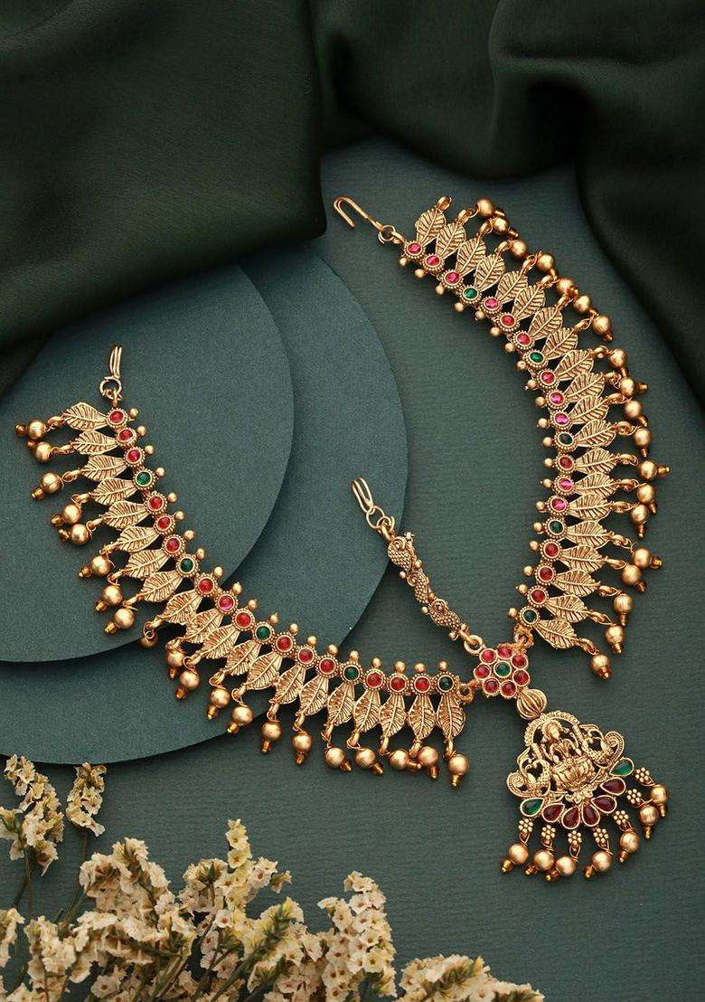 Gold-Plated American Diamond Studded Temple Head Jewellery for Women | Traditional Temple Jewellery for Wedding & Festive Wear | Gift for Her - Indya