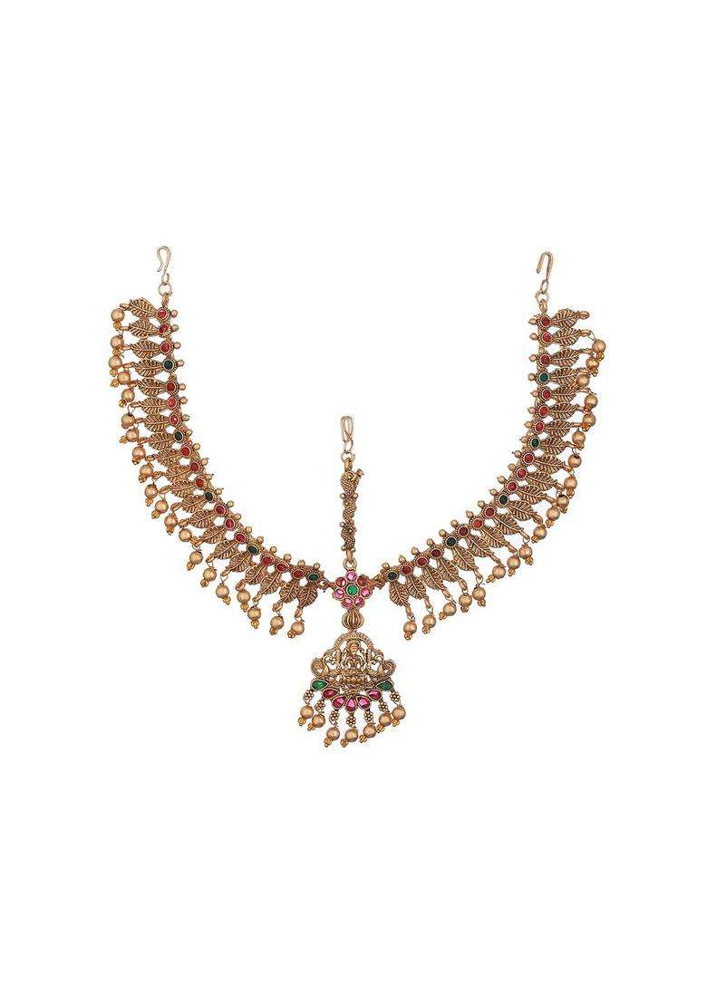 Gold-Plated American Diamond Studded Temple Head Jewellery for Women | Traditional Temple Jewellery for Wedding & Festive Wear | Gift for Her - Indya