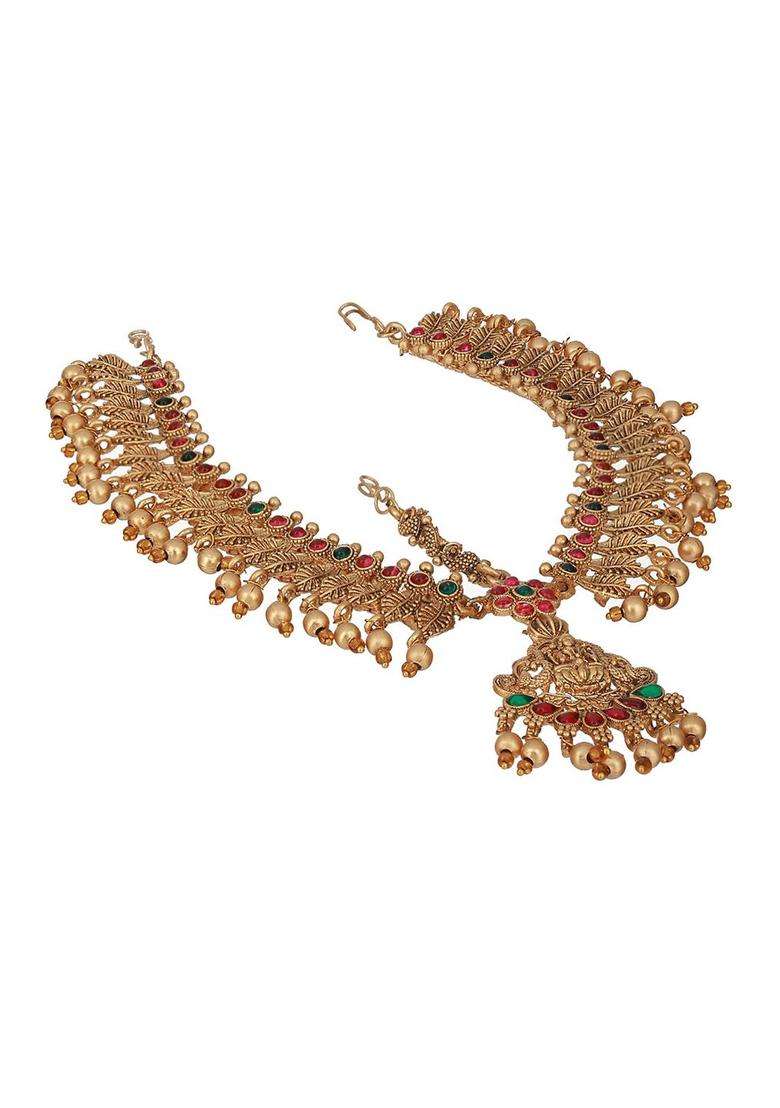 Gold-Plated American Diamond Studded Temple Head Jewellery for Women | Traditional Temple Jewellery for Wedding & Festive Wear | Gift for Her - Indya