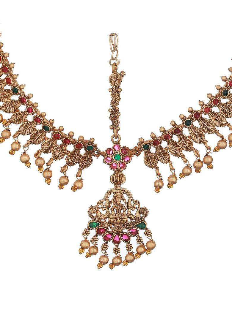 Gold-Plated American Diamond Studded Temple Head Jewellery for Women | Traditional Temple Jewellery for Wedding & Festive Wear | Gift for Her - Indya