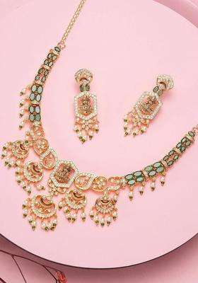 Gold-Plated Temple Stone Studded & Beaded Necklace and Earrings for Women | Traditional Temple Jewellery for Wedding & Festive Wear | Gift for Her