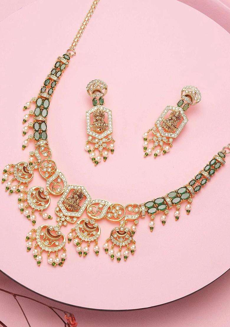 Gold-Plated Temple Stone Studded & Beaded Necklace and Earrings for Women | Traditional Temple Jewellery for Wedding & Festive Wear | Gift for Her - Indya