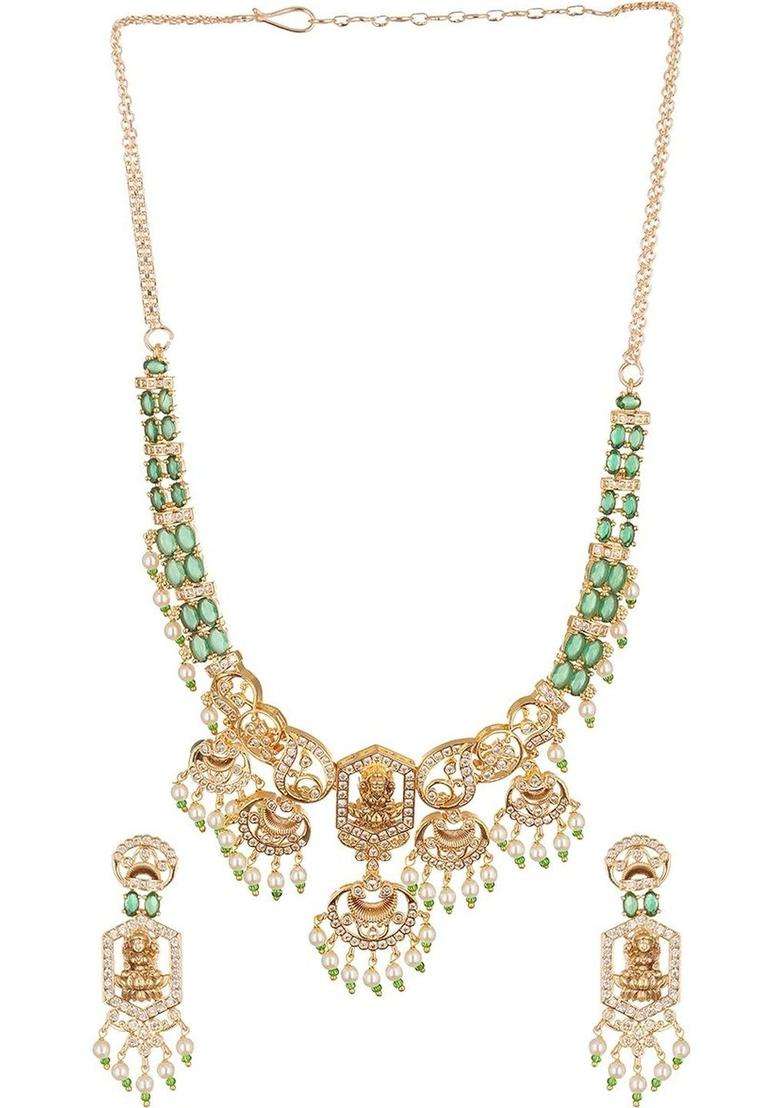 Gold-Plated Temple Stone Studded & Beaded Necklace and Earrings for Women | Traditional Temple Jewellery for Wedding & Festive Wear | Gift for Her - Indya
