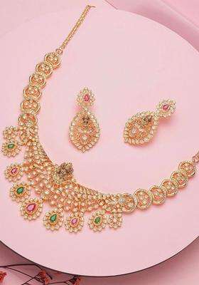 Gold-Plated Temple Stone Studded & Beaded Necklace and Earrings for Women | Traditional Temple Jewellery for Wedding & Festive Wear | Gift for Her