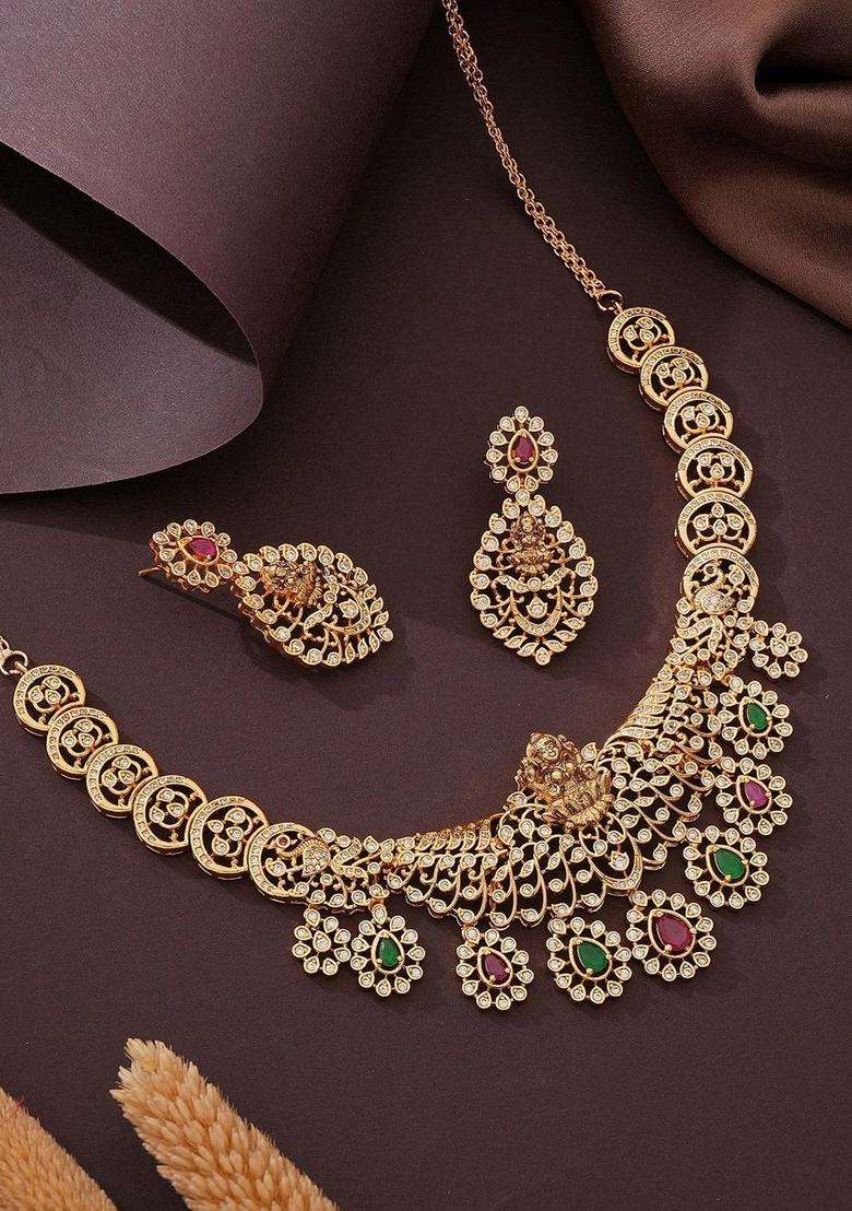 Gold-Plated Temple Stone Studded & Beaded Necklace and Earrings for Women | Traditional Temple Jewellery for Wedding & Festive Wear | Gift for Her - Indya