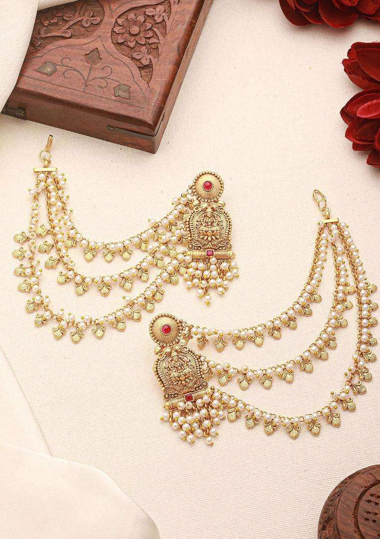 Lakshmi Ji Gold-Plated Pearls Beaded 3 Layered Drop Earrings for Women | Stylish Party & Everyday Wear | Gift for Her - Indya