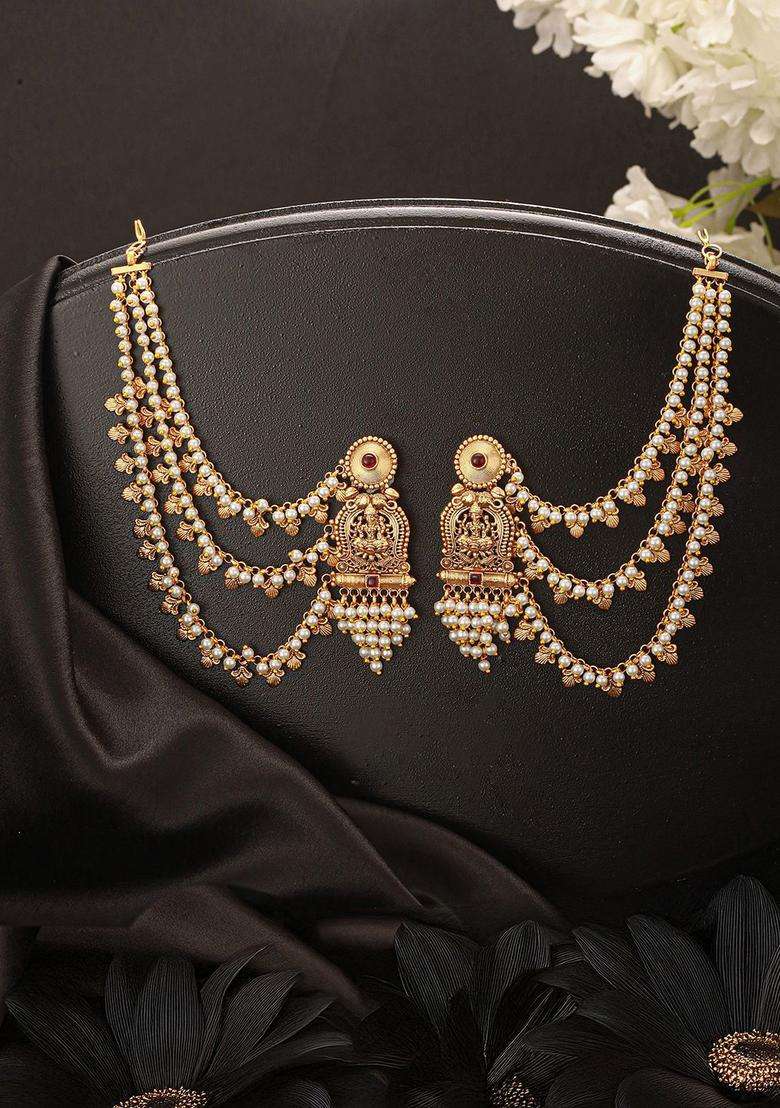 Lakshmi Ji Gold-Plated Pearls Beaded 3 Layered Drop Earrings for Women | Stylish Party & Everyday Wear | Gift for Her - Indya