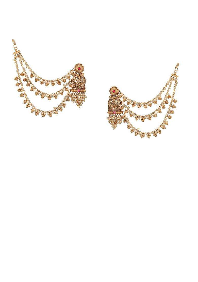Lakshmi Ji Gold-Plated Pearls Beaded 3 Layered Drop Earrings for Women | Stylish Party & Everyday Wear | Gift for Her - Indya