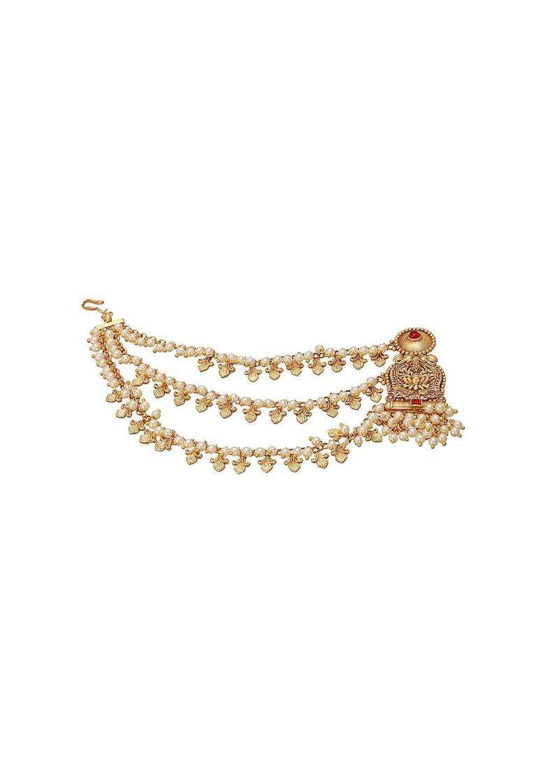 Lakshmi Ji Gold-Plated Pearls Beaded 3 Layered Drop Earrings for Women | Stylish Party & Everyday Wear | Gift for Her - Indya