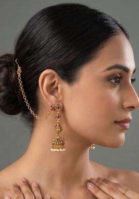 Gold-Plated Ethnic Geometric Jhumkas Earrings for Women | Traditional Temple Jewellery for Wedding & Festive Wear | Gift for Her