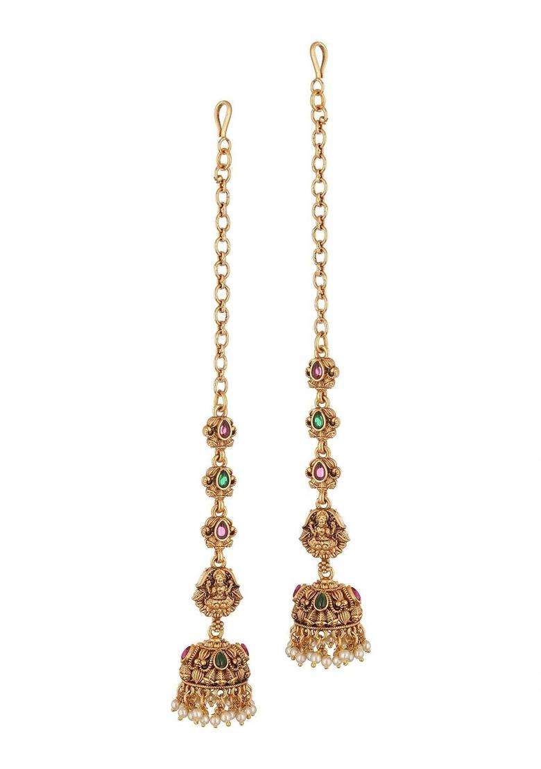 Gold-Plated Ethnic Geometric Jhumkas Earrings for Women | Traditional Temple Jewellery for Wedding & Festive Wear | Gift for Her - Indya