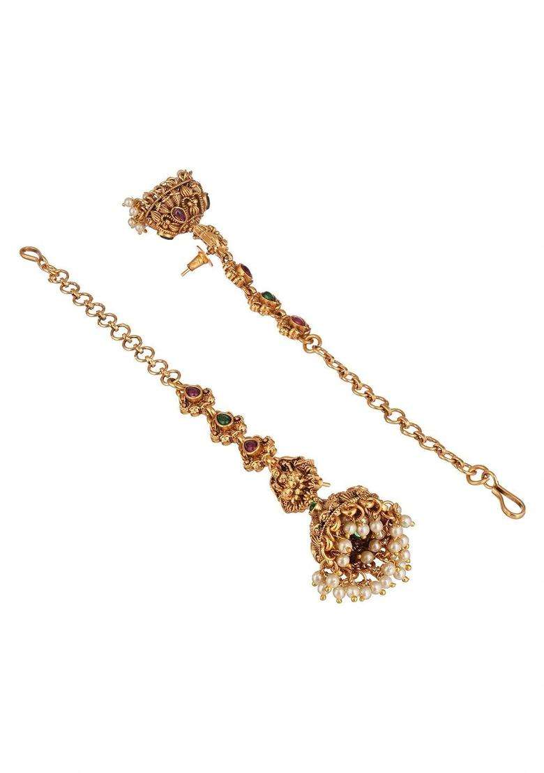 Gold-Plated Ethnic Geometric Jhumkas Earrings for Women | Traditional Temple Jewellery for Wedding & Festive Wear | Gift for Her - Indya