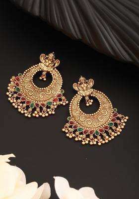Gold-Plated Crescent Shaped Temple Chandbalis with American Diamond for Women | Traditional Temple Jewellery for Wedding & Festive Wear | Gift for Her
