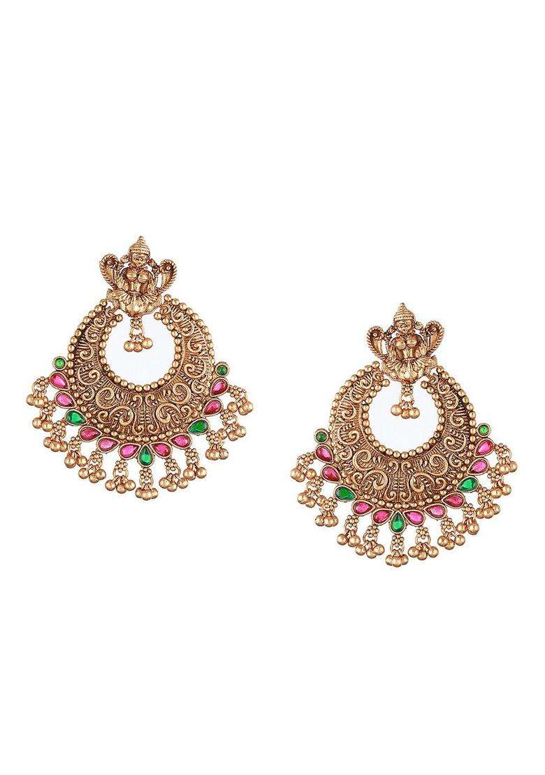 Gold-Plated Crescent Shaped Temple Chandbalis with American Diamond for Women | Traditional Temple Jewellery for Wedding & Festive Wear | Gift for Her - Indya