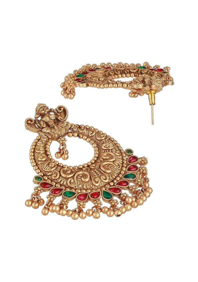 Gold-Plated Crescent Shaped Temple Chandbalis with American Diamond for Women | Traditional Temple Jewellery for Wedding & Festive Wear | Gift for Her - Indya