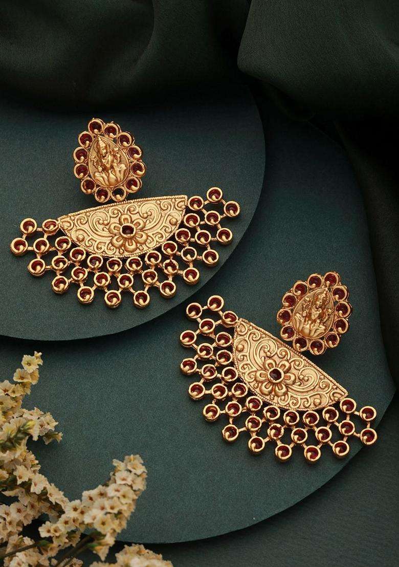 Gold-Plated American Diamond Temple Chandbalis for Women | Traditional Temple Jewellery for Wedding & Festive Wear | Gift for Her - Indya
