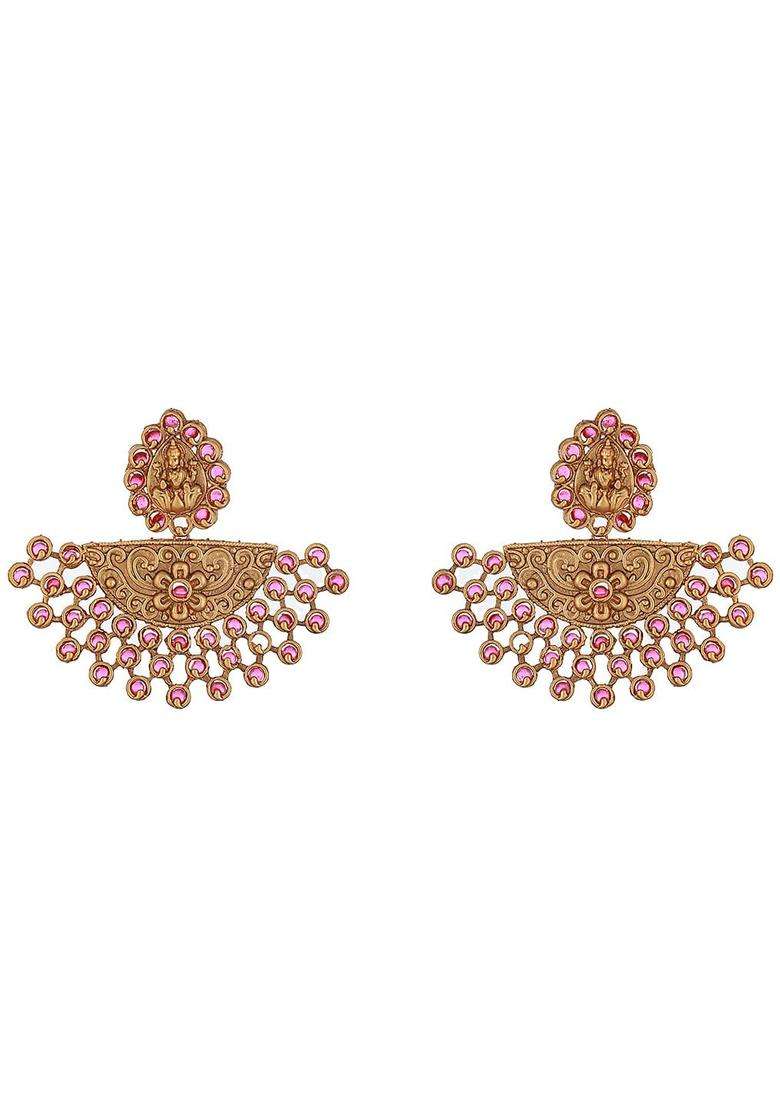 Gold-Plated American Diamond Temple Chandbalis for Women | Traditional Temple Jewellery for Wedding & Festive Wear | Gift for Her - Indya