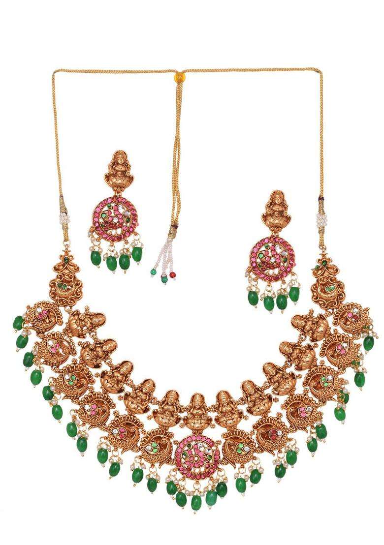 Gold-Plated Pink & Green Kundan-Studded Jewellery Set for Women | Stylish Party & Everyday Wear | Gift for Her - Indya