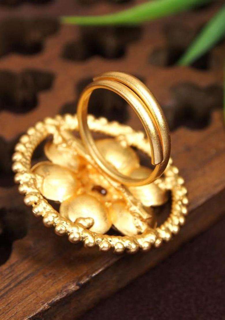Rajwadi Gold Matte Plated Antique Temple Laxmi Finger Ring for Women | Traditional Temple Jewellery for Wedding & Festive Wear | Gift for Her - Indya