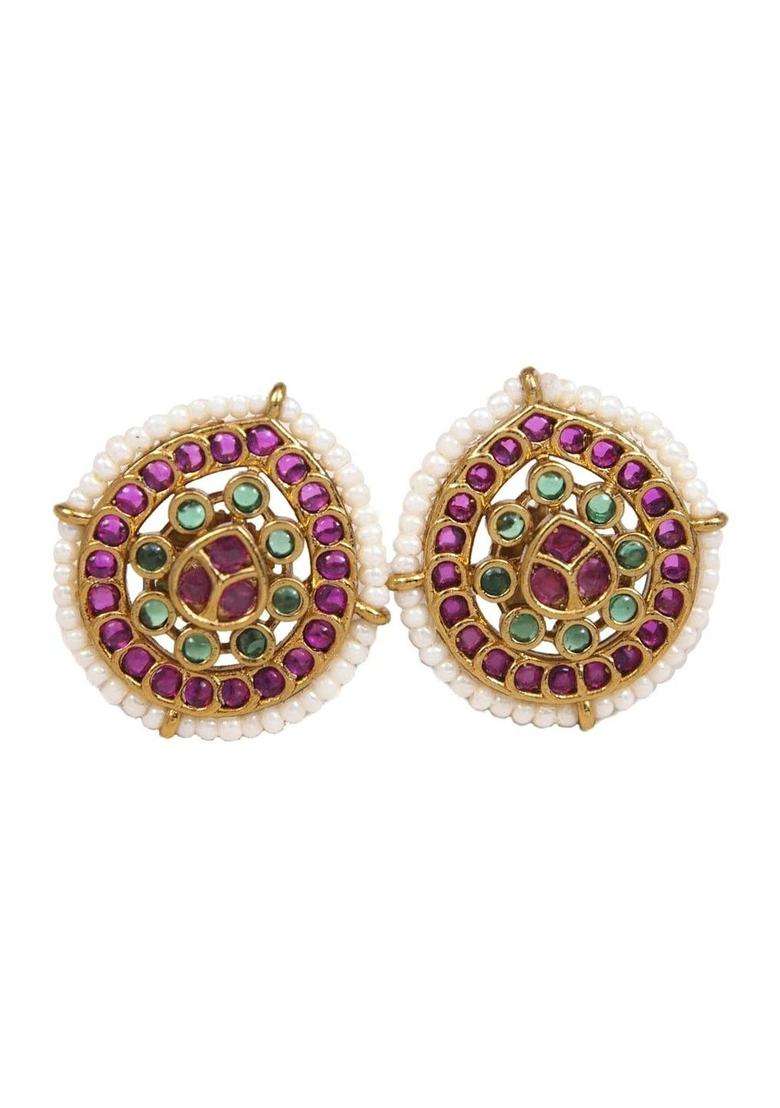 Gold-Plated Circular Studs Earrings for Women | Traditional Temple Jewellery for Wedding & Festive Wear | Gift for Her - Indya