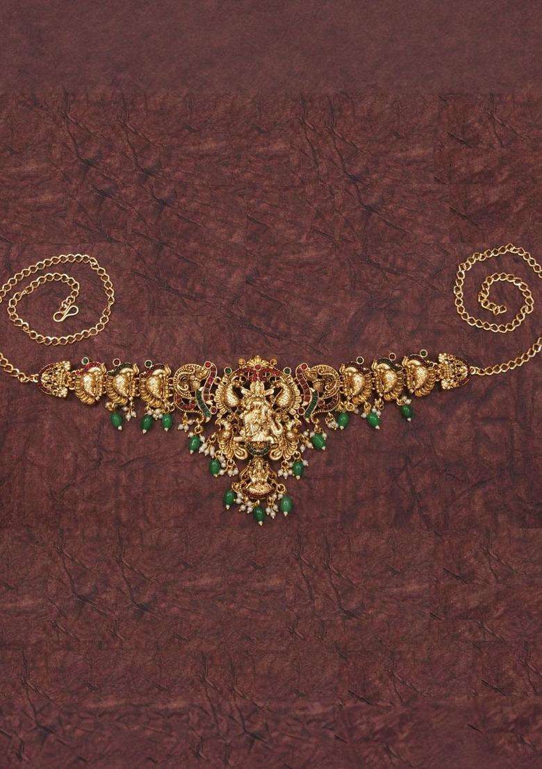 Gold-Plated Artificial Stones Studded & Beaded Temple Jewellery Set for Women | Traditional Temple Jewellery for Wedding & Festive Wear | Gift for Her - Indya