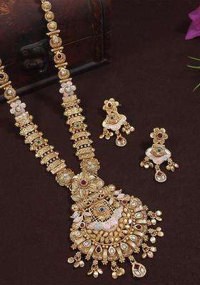 Gold-Plated Stone-Studded & Beaded Jewellery Set for Women | Traditional Temple Jewellery for Wedding & Festive Wear | Gift for Her