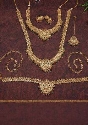 Gold-Plated Artificial Stones Studded & Beaded Temple Jewellery Set for Women | Traditional Temple Jewellery for Wedding & Festive Wear | Gift for Her