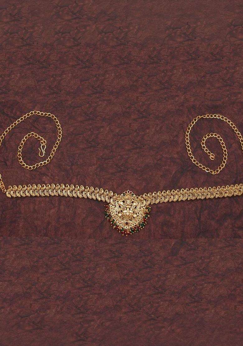 Gold-Plated Artificial Stones Studded & Beaded Temple Jewellery Set for Women | Traditional Temple Jewellery for Wedding & Festive Wear | Gift for Her - Indya