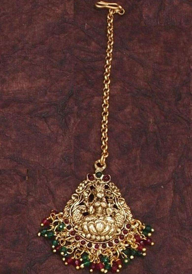 Gold-Plated Artificial Stones Studded & Beaded Temple Jewellery Set for Women | Traditional Temple Jewellery for Wedding & Festive Wear | Gift for Her - Indya