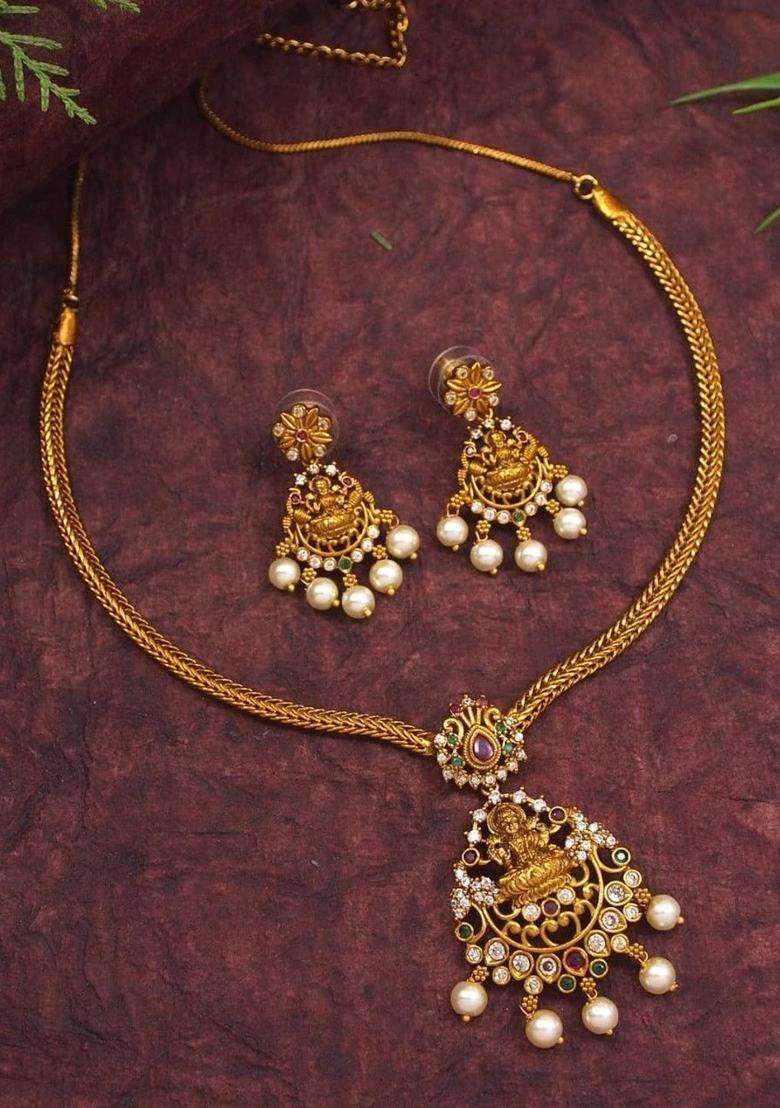 Brass Gold-Plated Temple Necklace for Women | Traditional Temple Jewellery for Wedding & Festive Wear | Gift for Her - Indya