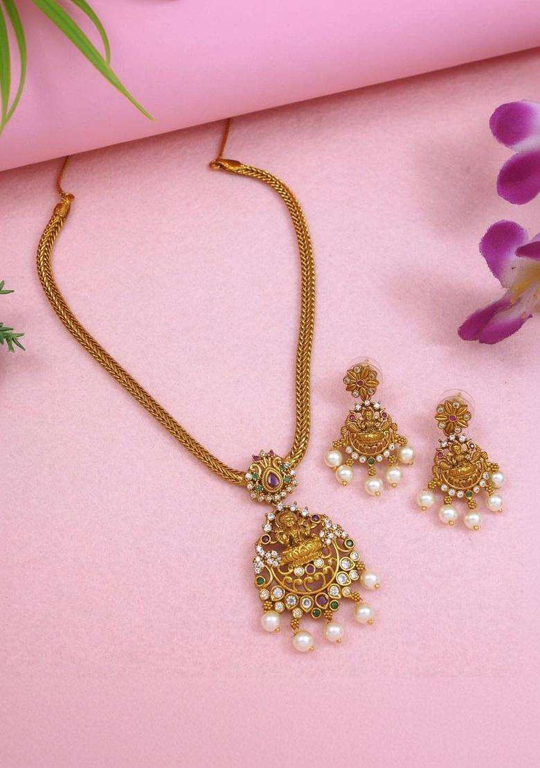 Brass Gold-Plated Temple Necklace for Women | Traditional Temple Jewellery for Wedding & Festive Wear | Gift for Her - Indya