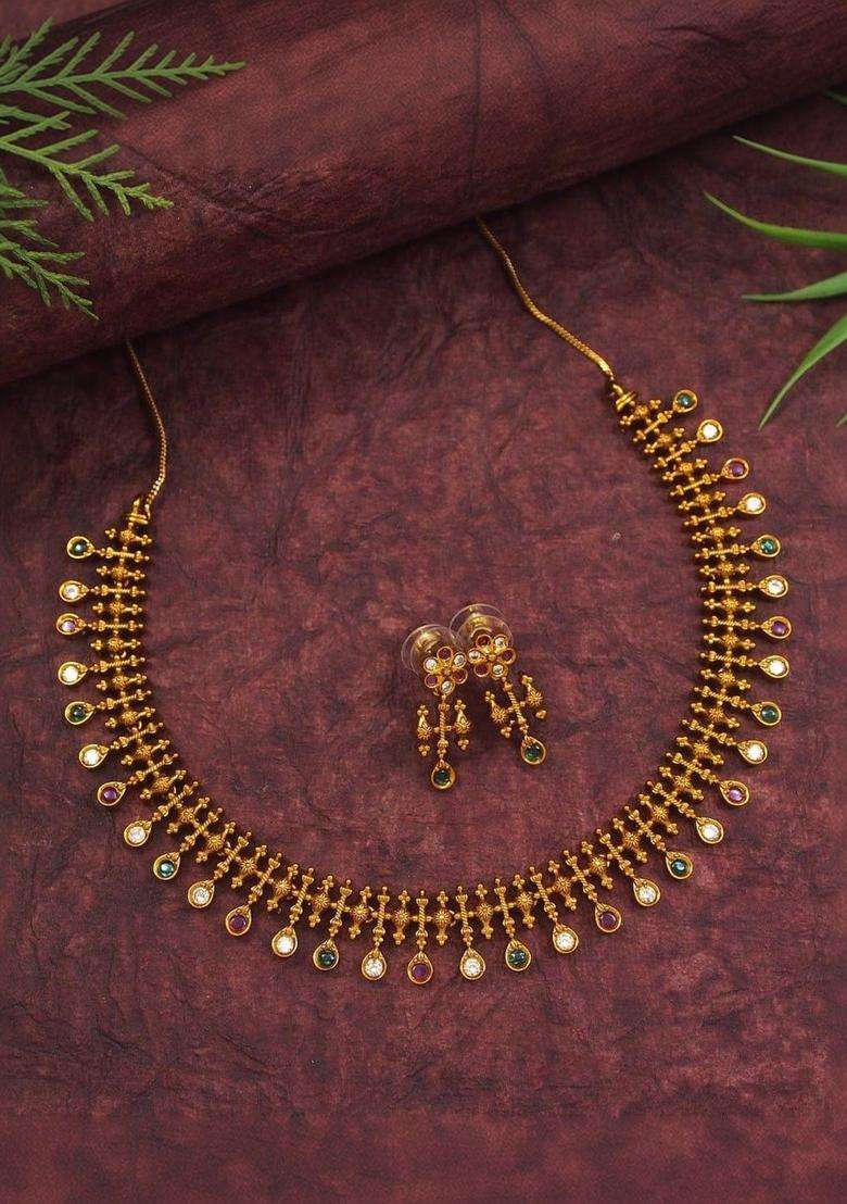 Brass Gold-Plated Temple Necklace for Women | Traditional Temple Jewellery for Wedding & Festive Wear | Gift for Her - Indya