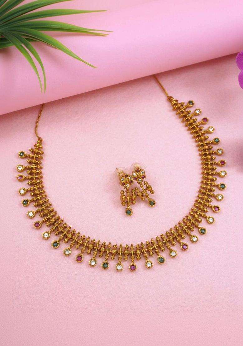 Brass Gold-Plated Temple Necklace for Women | Traditional Temple Jewellery for Wedding & Festive Wear | Gift for Her - Indya