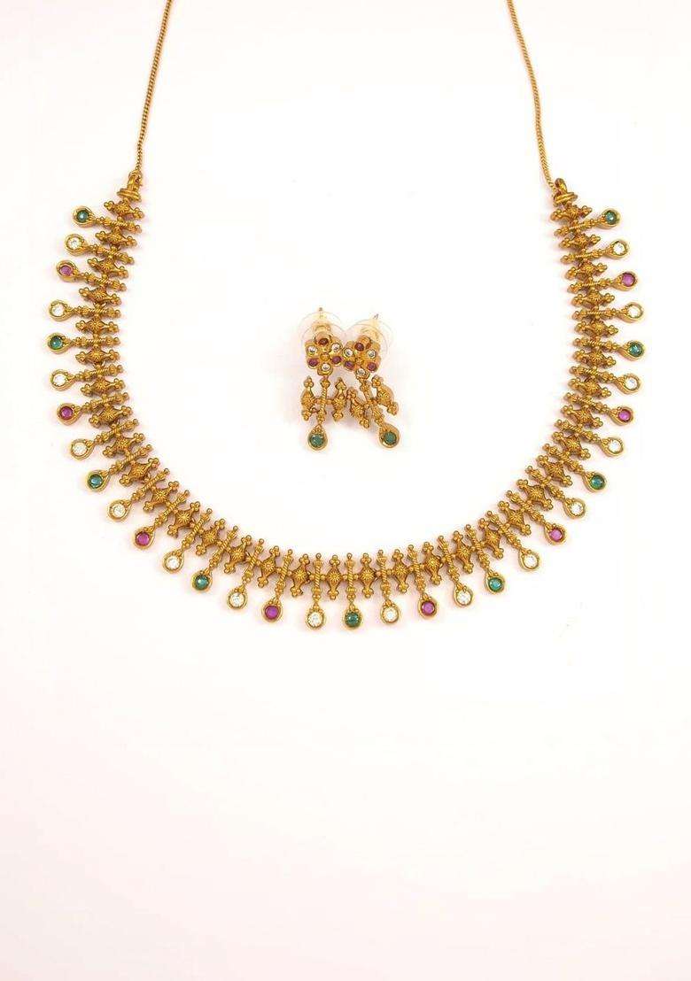 Brass Gold-Plated Temple Necklace for Women | Traditional Temple Jewellery for Wedding & Festive Wear | Gift for Her - Indya
