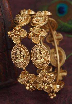 Set of 2 Gold-Plated Temple Stone Studded & Beaded Bangles for Women | Traditional Temple Jewellery for Wedding & Festive Wear | Gift for Her