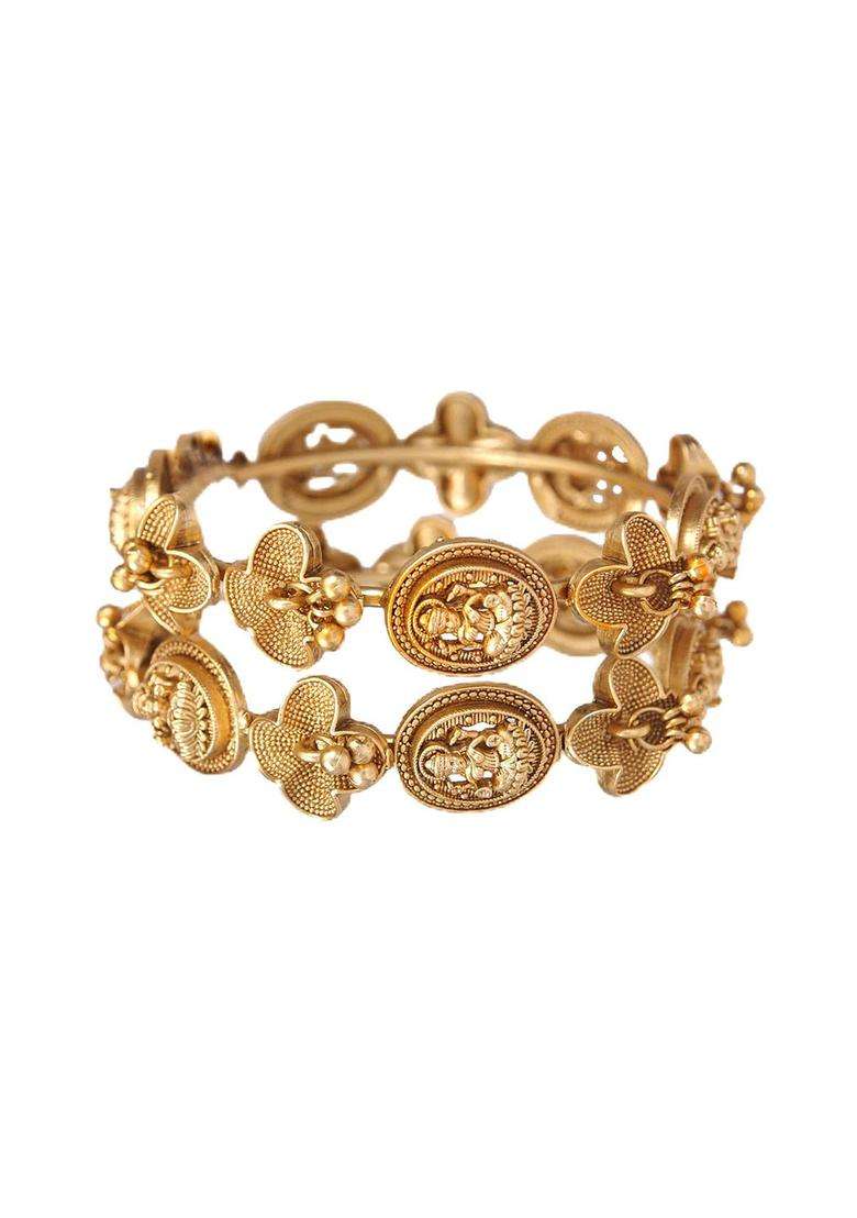 Set of 2 Gold-Plated Temple Stone Studded & Beaded Bangles for Women | Traditional Temple Jewellery for Wedding & Festive Wear | Gift for Her - Indya