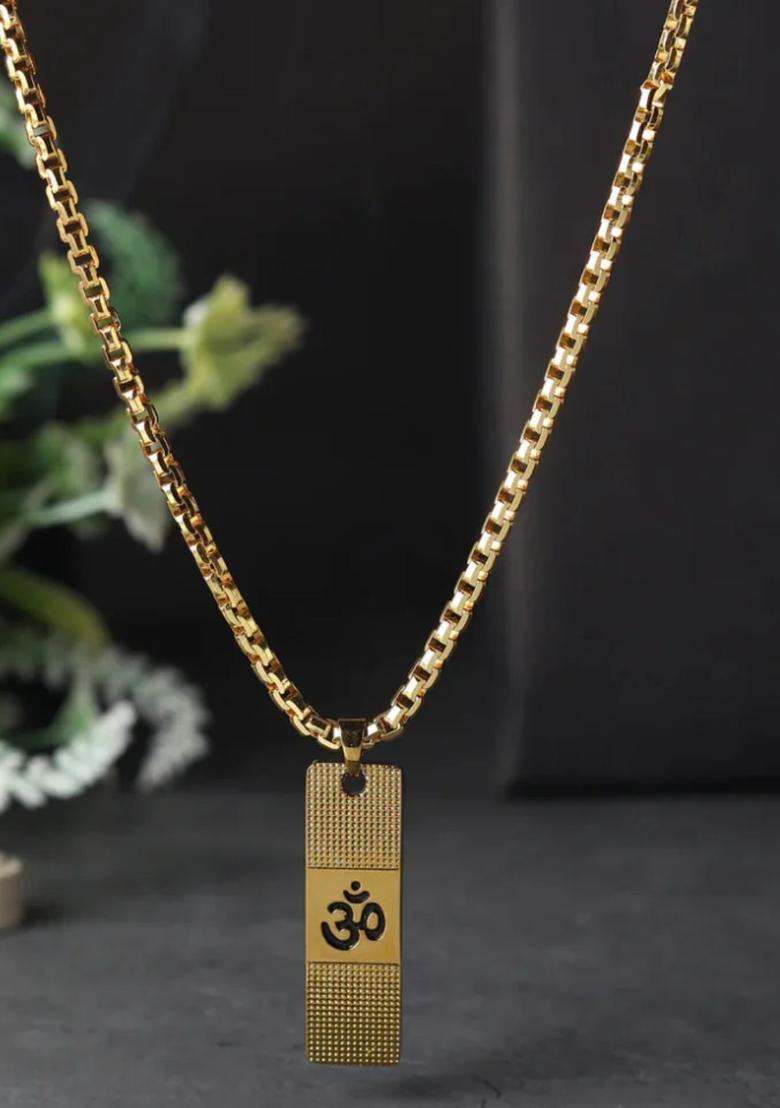 Gold-Plated Geometric Pendants with Chains for Men & Women | Traditional Temple Jewellery for Wedding & Festive Wear | Festive Gift - Indya